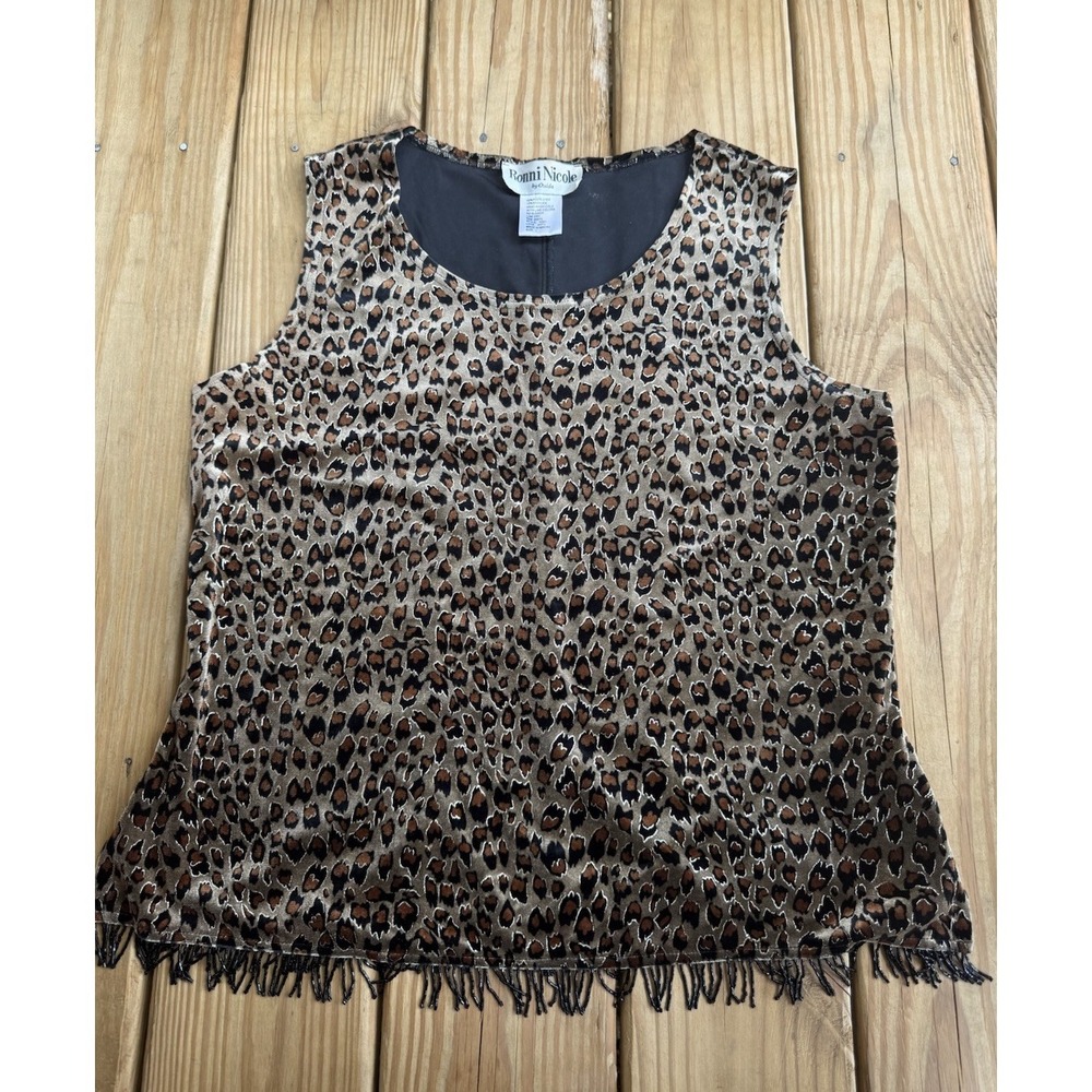 Vintage 90s Y2K Ronni Nicole Beaded Leopard Print Tank Top Made in USA Size Lg